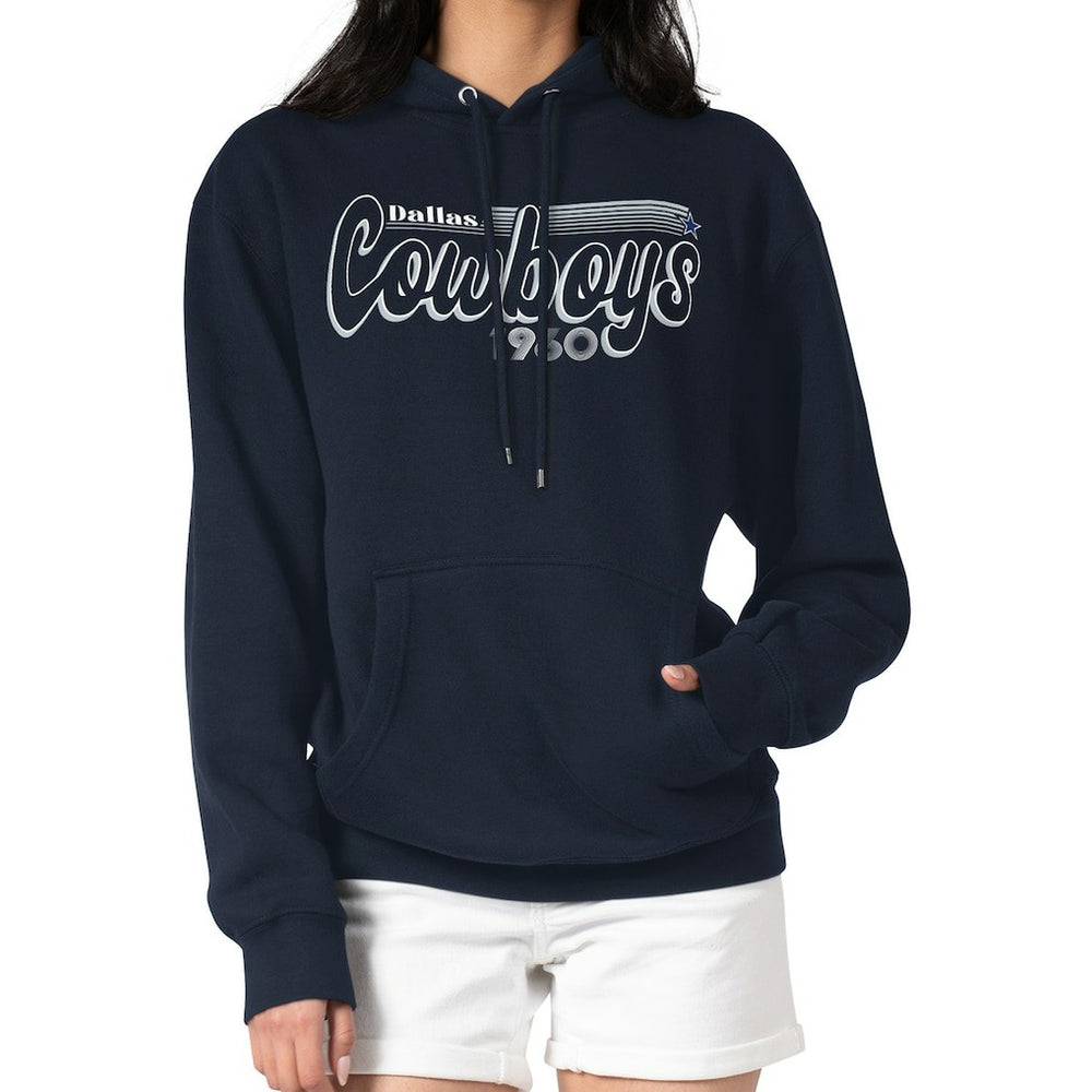 Dallas Cowboys Starter Women's Groovy Script Pullover Hoodie - Navy Hoodies