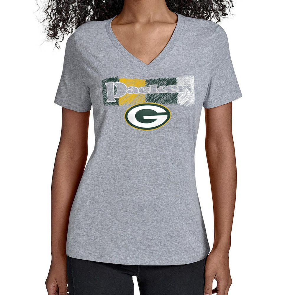 Green Bay Packers Starter Women's Color Shading V-Neck T-Shirt - Gray T-shirts