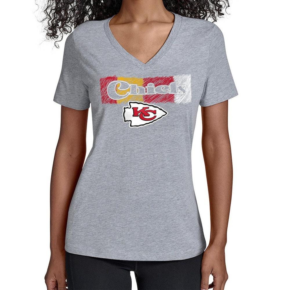 Kansas City Chiefs Starter Women's Color Shading V-Neck T-Shirt - Gray T-shirts