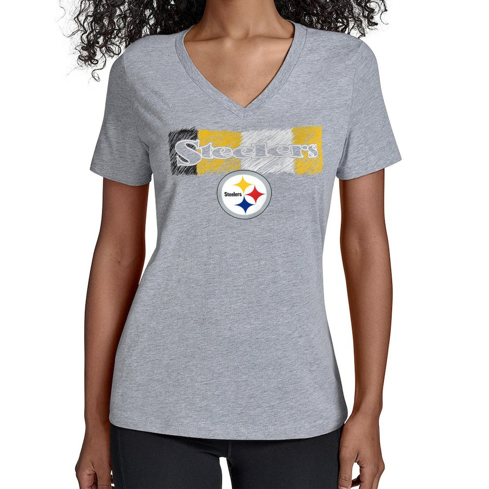 Pittsburgh Steelers Starter Women's Color Shading V-Neck T-Shirt - Gray T-shirts