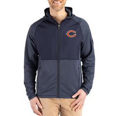 Chicago Bears Cutter & Buck Peshastin Eco Fleece Recycled Raglan Full-Zip Tri-Blend Hybrid Jacket - Heather Navy Jackets