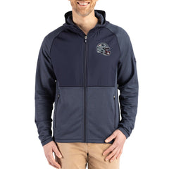 New England Patriots Cutter & Buck Peshastin Eco Fleece Recycled Raglan Full-Zip Tri-Blend Hybrid Jacket - Heather Navy Jackets