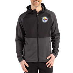 Pittsburgh Steelers Cutter & Buck Peshastin Eco Fleece Recycled Raglan Full-Zip Tri-Blend Hybrid Jacket - Heather Black Jackets