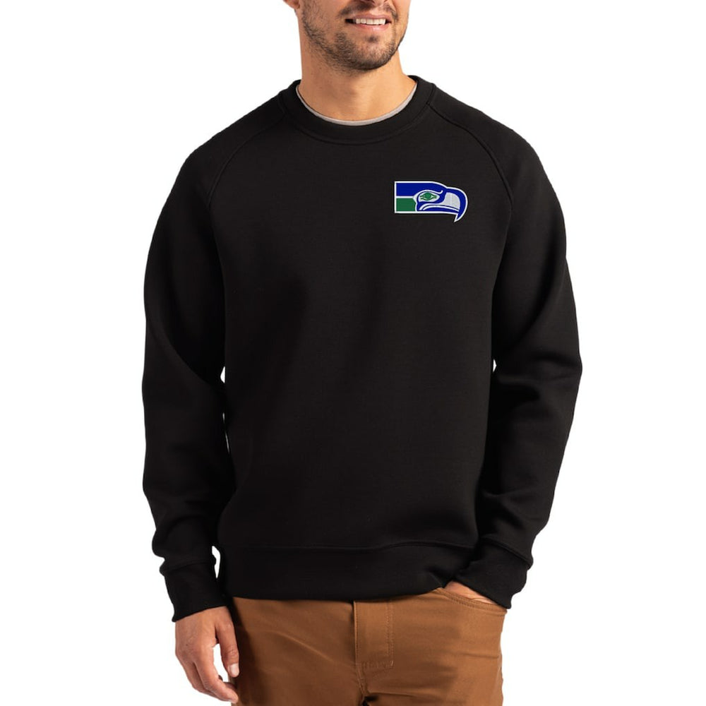 Seattle Seahawks Cutter & Buck Throwback Roam Recycled Raglan Pullover Sweatshirt - Black Pullover