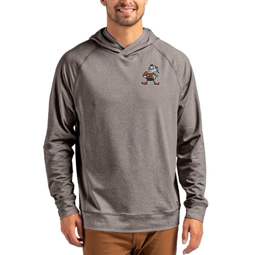 Cleveland Browns Cutter & Buck Adapt Historic Knit Recycled Raglan Pullover Hoodie - Heather Gray Hoodies