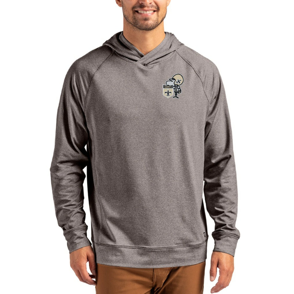New Orleans Saints Cutter & Buck Adapt Historic Knit Recycled Raglan Pullover Hoodie - Heather Gray Hoodies