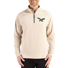 Philadelphia Eagles Cutter & Buck Throwback Logo Adapt Eco Knit Stretch Recycled Quarter-Zip Pullover - Tan Pullover