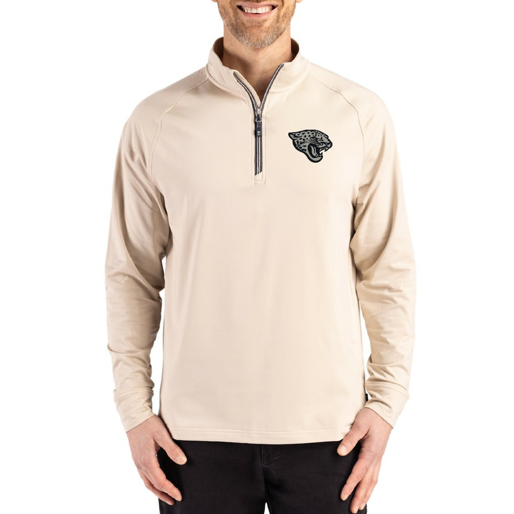 Jacksonville Jaguars Cutter & Buck Adapt Eco Knit Stretch Recycled Quarter-Zip Pullover - Tan Pullover