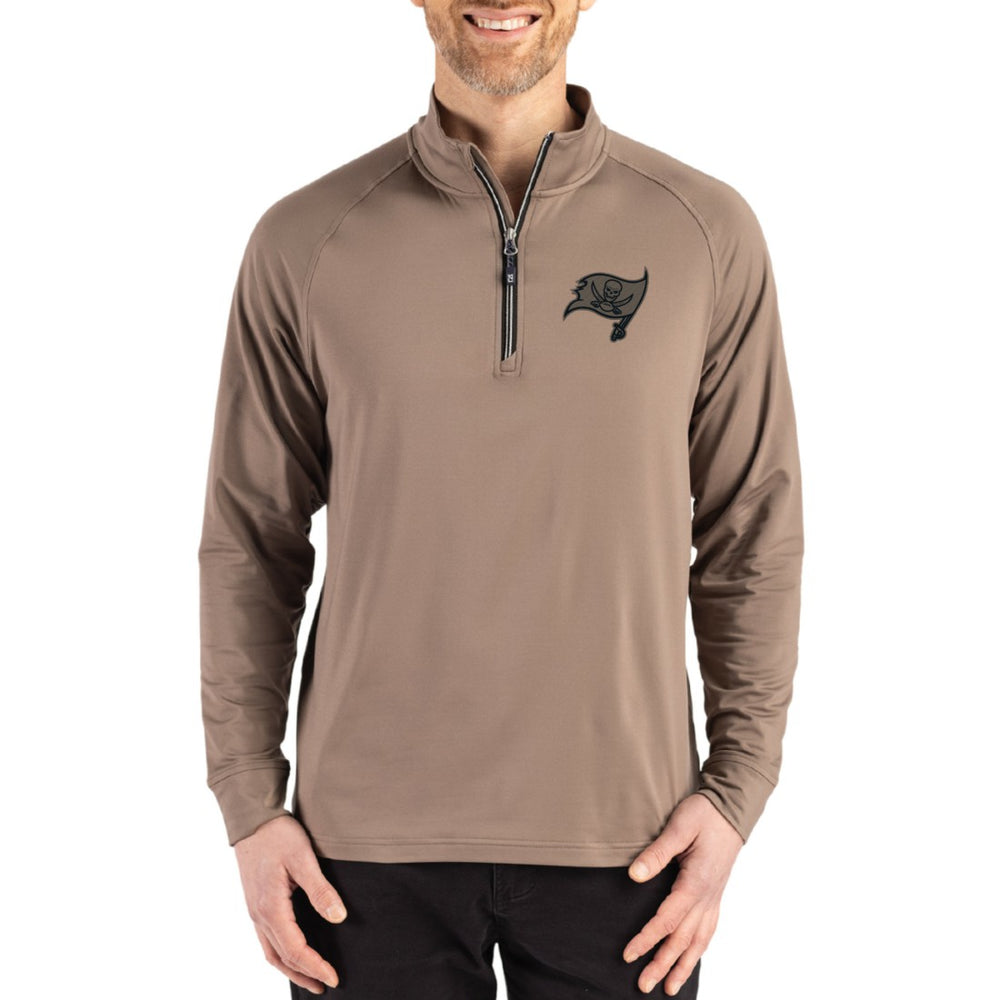 Tampa Bay Buccaneers Cutter & Buck Adapt Eco Knit Stretch Recycled Quarter-Zip Pullover - Brown Pullover