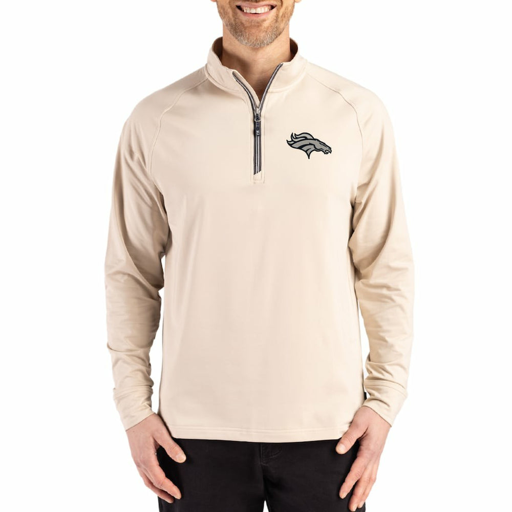 Denver Broncos Cutter & Buck Adapt Eco Knit Stretch Recycled Quarter-Zip Pullover - Tan Pullover