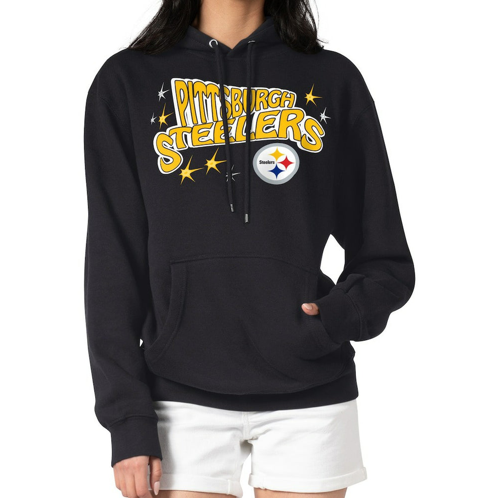 Pittsburgh Steelers Starter Women's Fireworks Fleece Pullover Hoodie - Black Hoodies