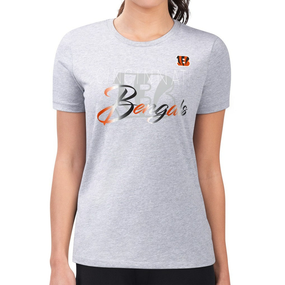 Cincinnati Bengals G-III 4Her by Carl Banks Women's Super-Slim Fit Lightweight Shadow Logo T-Shirt - Gray T-shirts