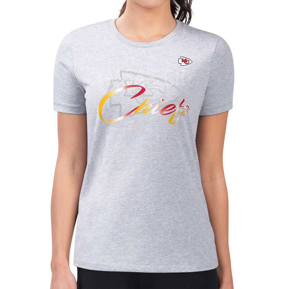 Kansas City Chiefs G-III 4Her by Carl Banks Women's Super-Slim Fit Lightweight Shadow Logo T-Shirt - Gray T-shirts