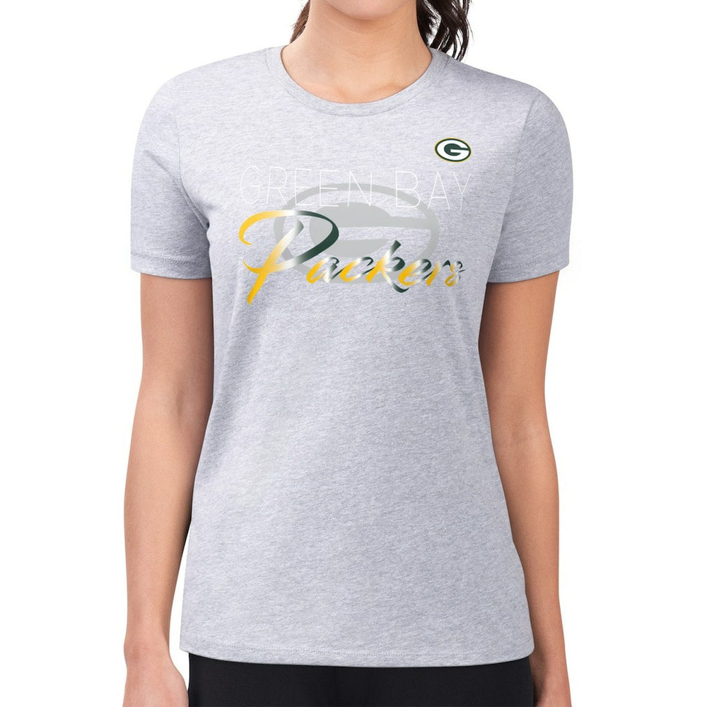 Green Bay Packers G-III 4Her by Carl Banks Women's Super-Slim Fit Lightweight Shadow Logo T-Shirt - Gray T-shirts