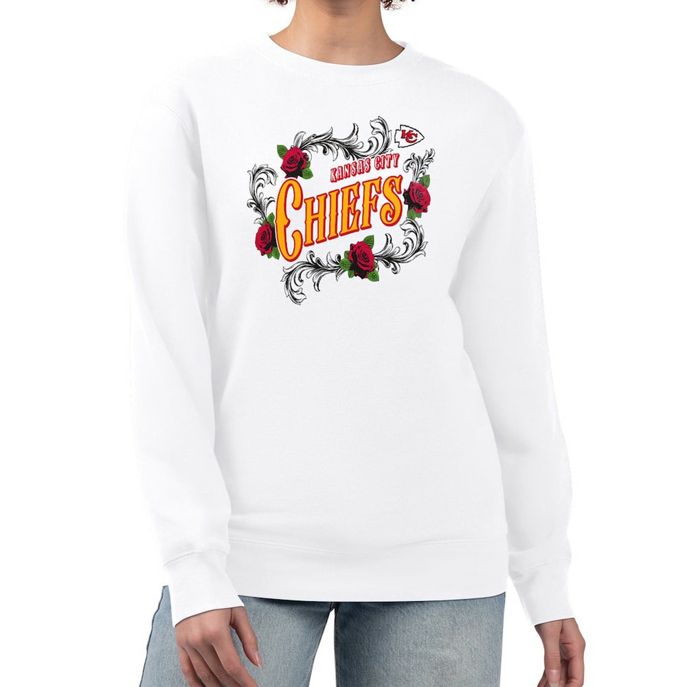 Kansas City Chiefs G-III 4Her by Carl Banks Women's Roses Fleece Tri-Blend Pullover Sweatshirt - White Pullover