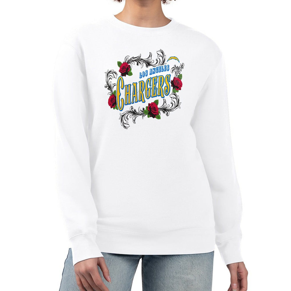 Los Angeles Chargers G-III 4Her by Carl Banks Women's Roses Fleece Tri-Blend Pullover Sweatshirt - White Pullover