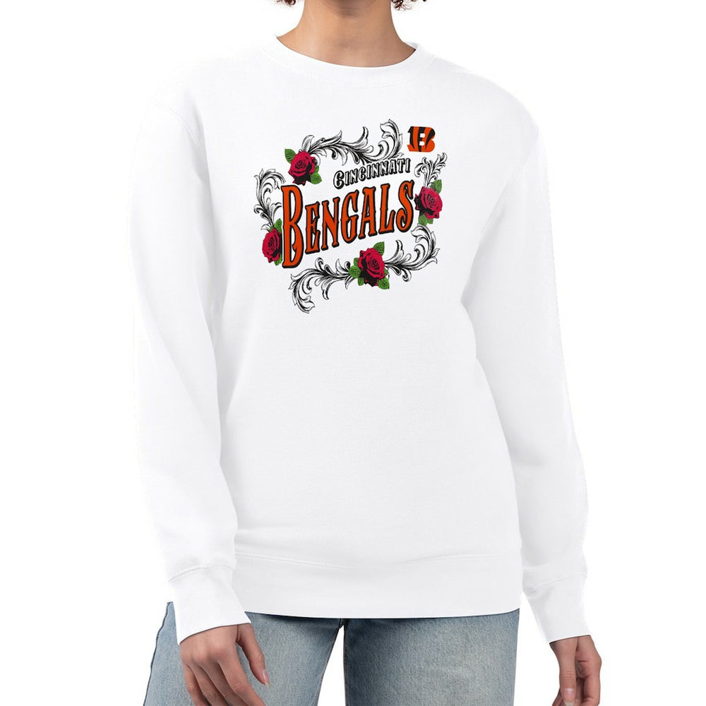 Cincinnati Bengals G-III 4Her by Carl Banks Women's Roses Fleece Tri-Blend Pullover Sweatshirt - White Pullover