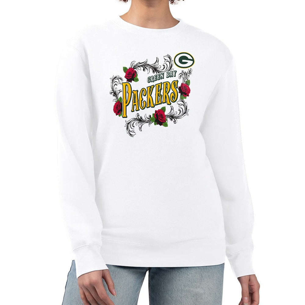 Green Bay Packers G-III 4Her by Carl Banks Women's Roses Fleece Tri-Blend Pullover Sweatshirt - White Pullover