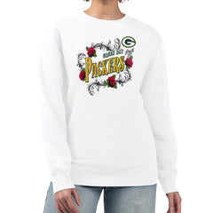 Green Bay Packers G-III 4Her by Carl Banks Women's Roses Fleece Tri-Blend Pullover Sweatshirt - White Pullover