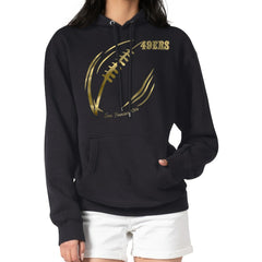 San Francisco 49ers G-III 4Her by Carl Banks Women's Metallic Print Football Sketch Fleece Pullover Hoodie - Black Hoodies