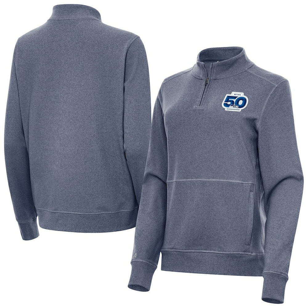 Seattle Seahawks Antigua Women's 50th Season Crush Quarter-Zip Pullover - Heather Navy Pullover