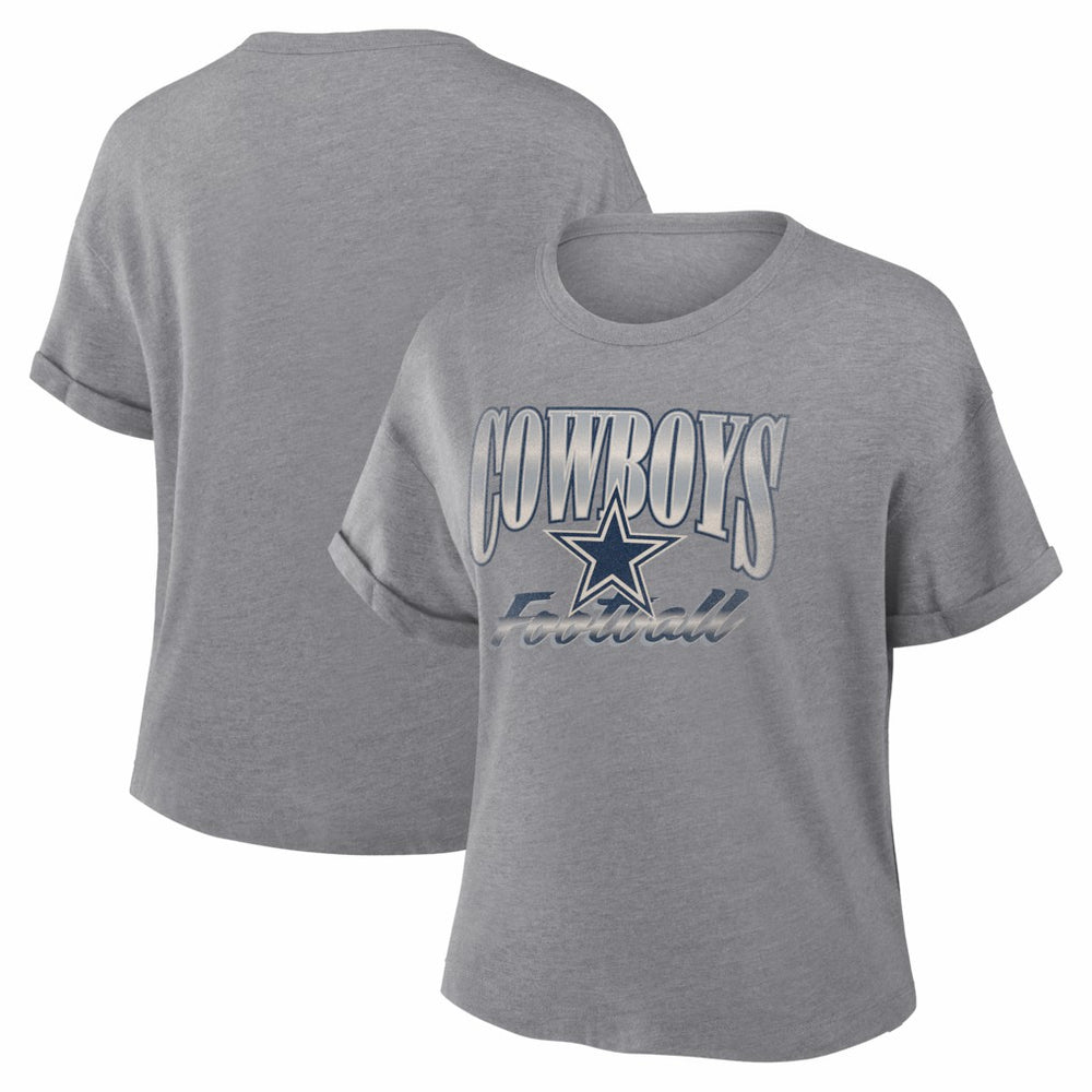 Dallas Cowboys Women's Overplayed Tribute Tri-Blend Boxy T-Shirt - Heather Gray T-shirts