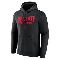 Miami Marlins Stranger Things Logo Lockup Pullover Hoodie - Black Hoodies
