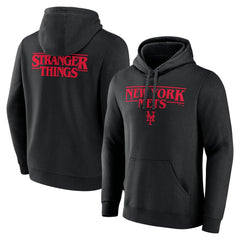 New York Mets Stranger Things Logo Lockup Pullover Hoodie - Black Hoodies