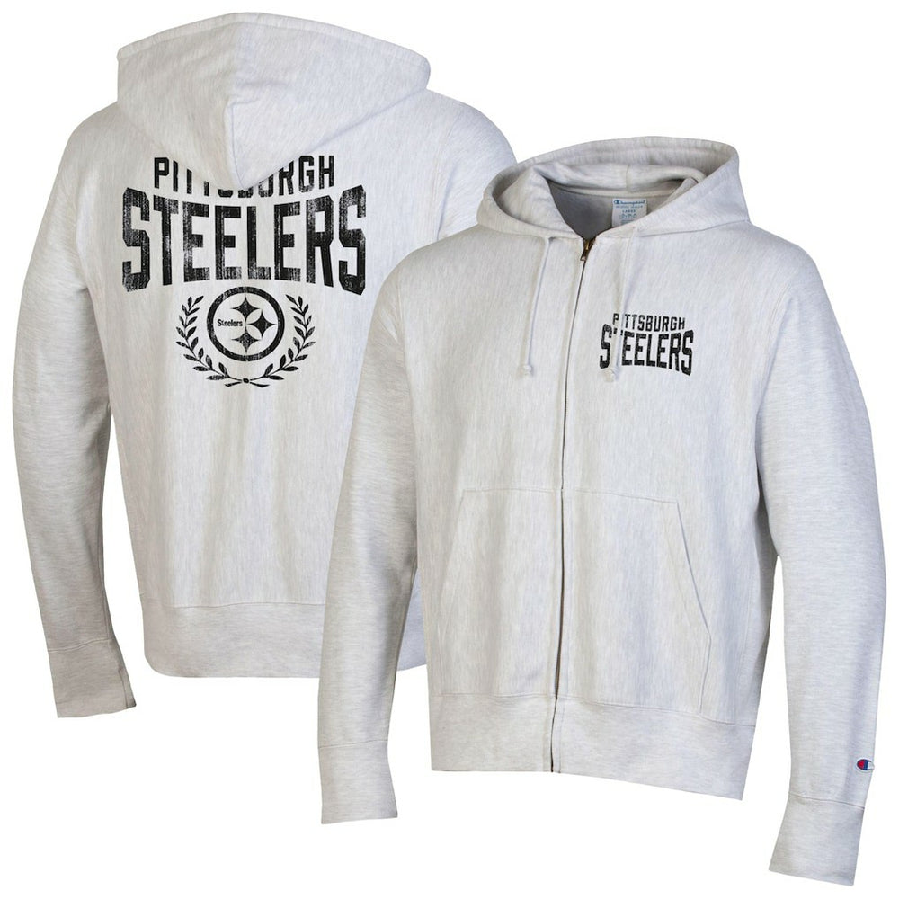 Pittsburgh Steelers Champion Reverse Weave Full-Zip Hoodie - Heather Gray Hoodies