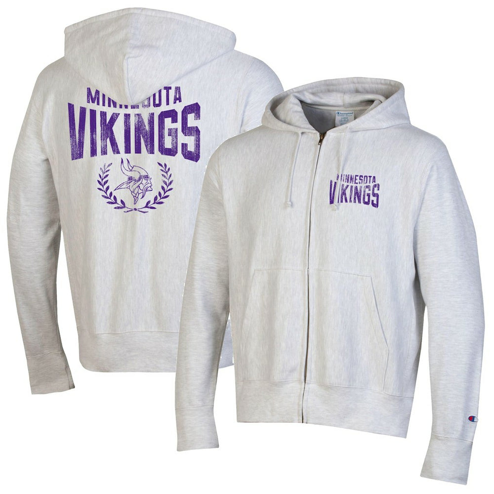 Minnesota Vikings Champion Reverse Weave Full-Zip Hoodie - Heather Gray Hoodies