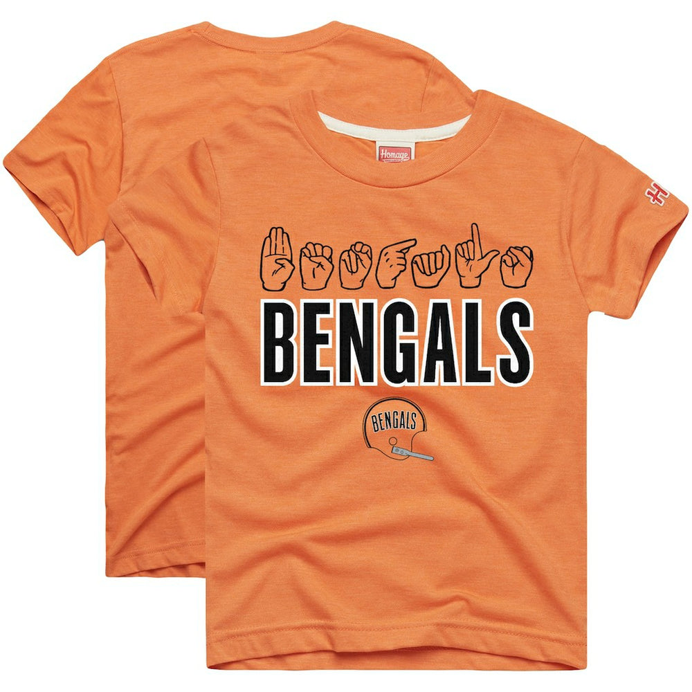 Cincinnati Bengals Homage Youth Love Sign x ASL 2.0 Tri-Blend T-Shirt - Orange T-shirts