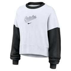 Baltimore Orioles Nike Women's Oversized High Hip Fleece Sweatshirt - White/Black Sweatshirts