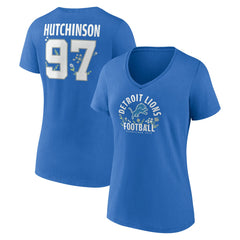Aidan Hutchinson Detroit Lions Women's Floral Name & Number V-Neck T-Shirt - Blue T-shirts