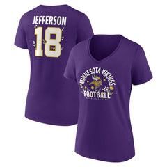 Justin Jefferson Minnesota Vikings Women's Floral Name & Number V-Neck T-Shirt - Purple T-shirts