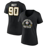 T.J. Watt Pittsburgh Steelers Women's Floral Name & Number V-Neck T-Shirt - Black T-shirts