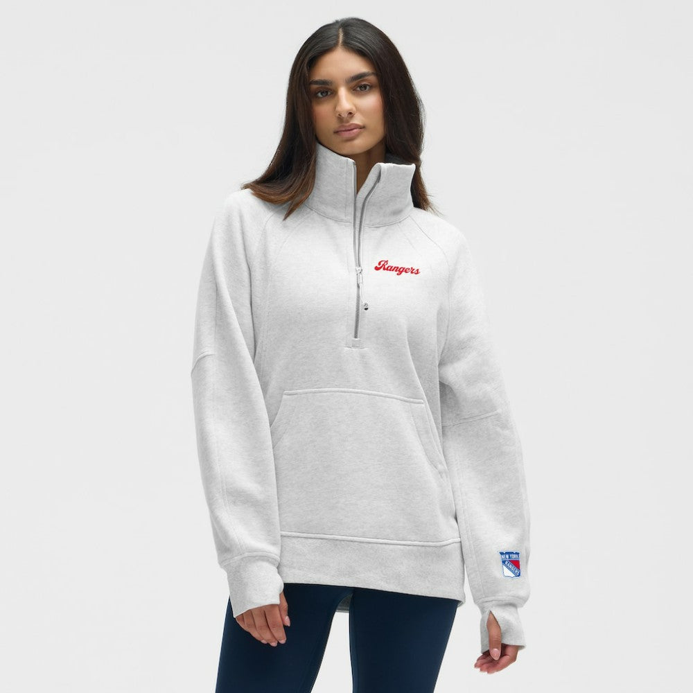 New York Rangers lululemon Women's Long Scuba Oversized Half-Zip Funnel Neck - Heathered Core Ultra Light Grey | US 203201184
