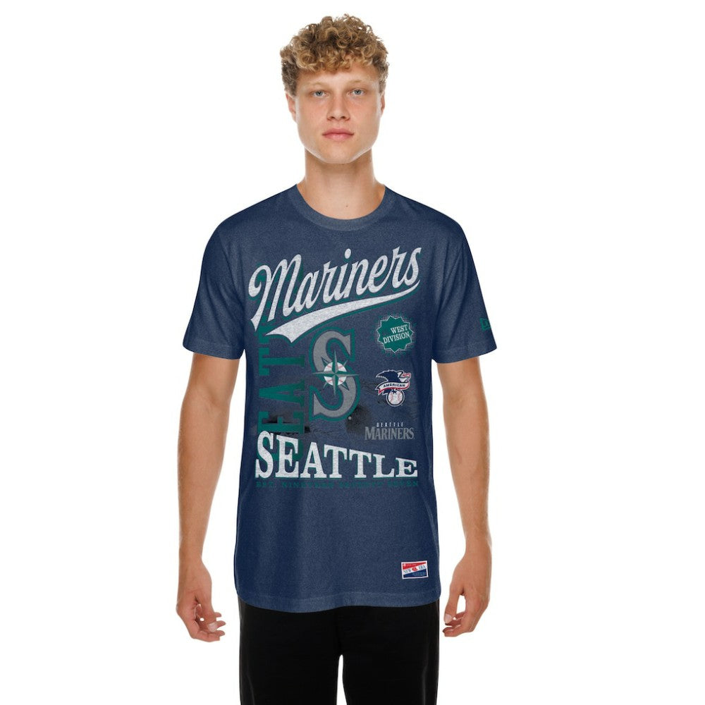 Seattle Mariners New Era Oversized Throwback Distressed T-Shirt - Navy T-shirts
