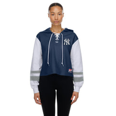 New York Yankees New Era Women's Boxy Lace-Up Hoodie - Navy Hoodies