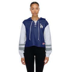 Los Angeles Dodgers New Era Women's Boxy Lace-Up Hoodie - Royal Hoodies