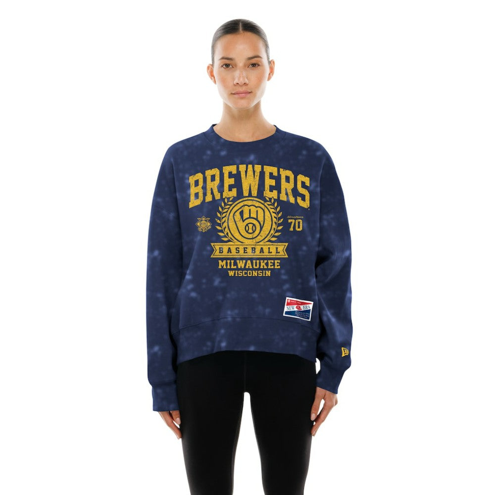 Milwaukee Brewers New Era Women's Throwback Oversized Boxy Sweatshirt - Navy Sweatshirts