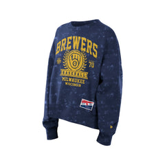 Milwaukee Brewers New Era Women's Throwback Oversized Boxy Sweatshirt - Navy Sweatshirts