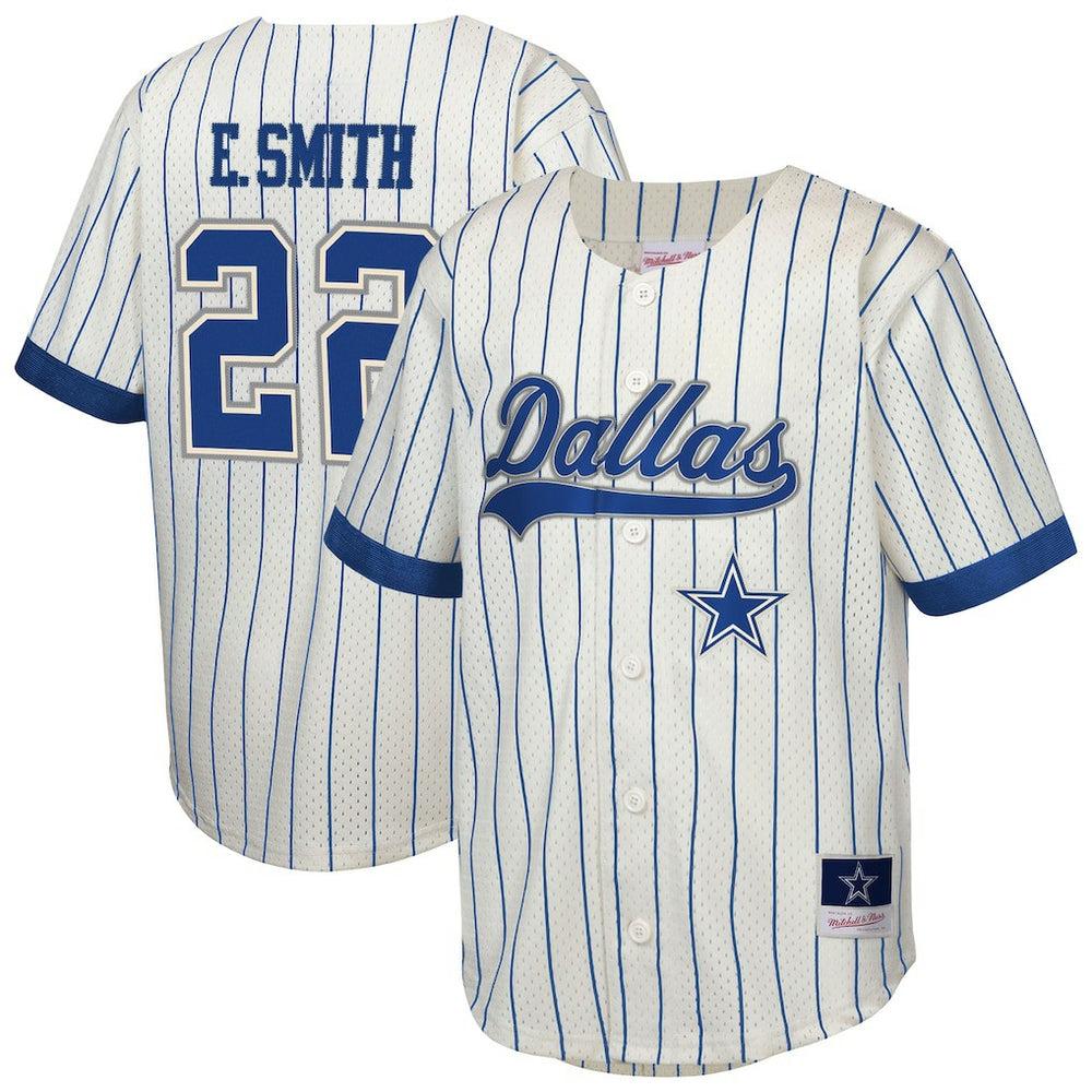 Emmitt Smith Dallas Cowboys Youth Retired Player Name & Number Baseball Jersey - Cream Jerseys