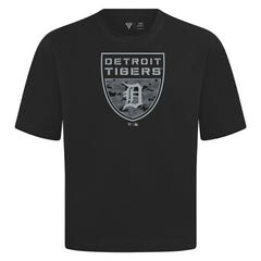 Detroit Tigers Levelwear Oversized Luxe Signature Knit Buckler T-Shirt - Black T-shirts