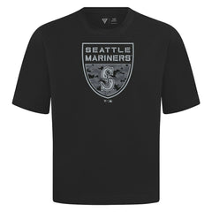 Seattle Mariners Levelwear Oversized Luxe Signature Knit Buckler T-Shirt - Black T-shirts
