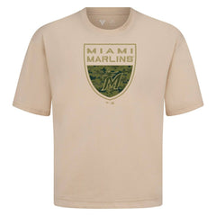 Miami Marlins Levelwear Oversized Luxe Signature Knit Buckler T-Shirt - Khaki T-shirts