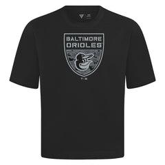 Baltimore Orioles Levelwear Oversized Luxe Signature Knit Buckler T-Shirt - Black T-shirts
