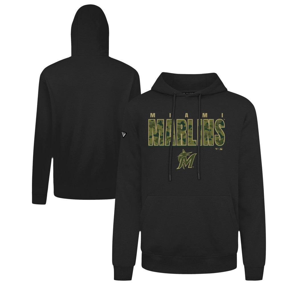Miami Marlins Levelwear Podium Protect Pullover Hoodie - Black Hoodies