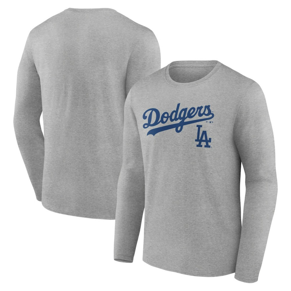 Los Angeles Dodgers Team Lockup Long Sleeve T-Shirt - Gray T-shirts