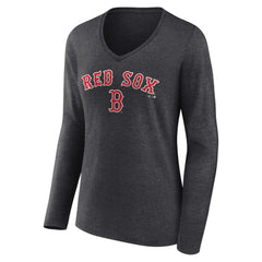 Boston Red Sox Women's Team Lockup Long Sleeve V-Neck T-Shirt - Charcoal T-shirts