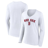 Boston Red Sox Women's Team Lockup Long Sleeve V-Neck T-Shirt - White T-shirts